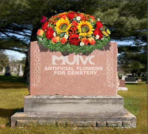 Product: MUVIC Artificial Cemetery Flowers for Outdoor Grave Decorations - Sympathy Headstone Flower Saddle - Realistic Sunflower Rose