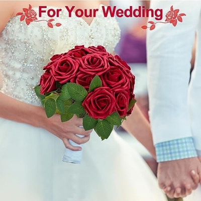 Product: SPORTYOUTH 100 Pcs Artificial Roses Red and 30 Pcs Glitter Poinsettia Artificial Christmas Flowers Red with Clips