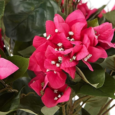 Silky Flower Store Artificial Bougainvillea Topiary in Wood Box, Faux Floral Arrangement, Rustic Country Pot, 34in. 12 12 Product: Nearly Natural 34in. Artificial Bougainvillea Topiary with Wood Box