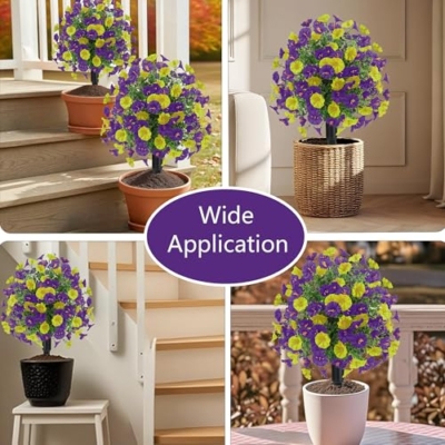 Product: 22.8" Set of 2 Fall artificial Boxwood topiary Ball tree for outdoors with Spike,UV Resistant Faux Shrubs Outdoor with morning glory flowers,Faux Plants Bushes for Garden Porch Yard Patio Decor YP
