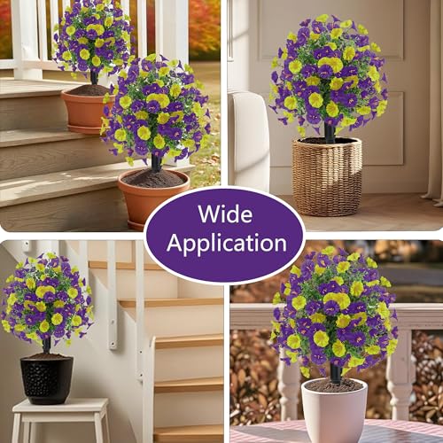 Product: 22.8" Set of 2 Fall artificial Boxwood topiary Ball tree for outdoors with Spike,UV Resistant Faux Shrubs Outdoor with morning glory flowers,Faux Plants Bushes for Garden Porch Yard Patio Decor YP
