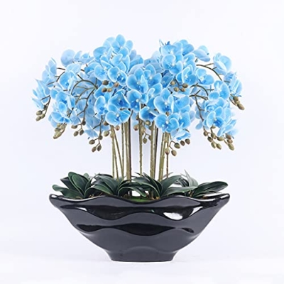 Product: Artificial Flower Bonsai with Vase Large Artificial Butterfly Orchid with Ceramic Black Flowerpot, Silk Orchid Artificial Flower Plastic Flower, Used for Home Decoration Arrangements Table Decor