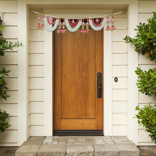Product: Artificial Toran Door Hanging Set with Mogra Flowers with Moti Garlands Toran Bandanwar for Wedding Entrance for Indian Traditional Festival Home Decorations (Size:- 42" X 6'')(Pink & White)