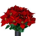 Product: Sympathy Silks Artificial Cemetery Flowers – Christmas Poinsettias, Outdoor Winter Grave Decorations - Red Poinsettia Bouquet