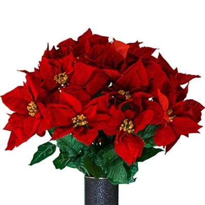 Product: Sympathy Silks Artificial Cemetery Flowers – Christmas Poinsettias, Outdoor Winter Grave Decorations - Red Poinsettia Bouquet