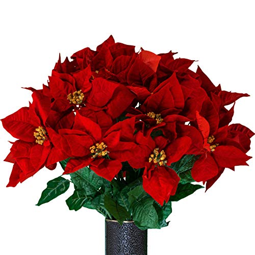 Product: Sympathy Silks Artificial Cemetery Flowers – Christmas Poinsettias, Outdoor Winter Grave Decorations - Red Poinsettia Bouquet