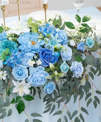Product: TINGE TIME Artificial Sweetheart Flower Swag with Tablecloth and Table Runner, Pack of 3 Floral Arrangement for Wedding Sweetheart Table Centerpiece Decoration Valentine's Day (Provence Blue)