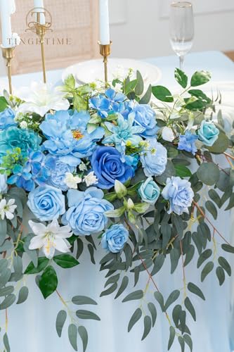 Product: TINGE TIME Artificial Sweetheart Flower Swag with Tablecloth and Table Runner, Pack of 3 Floral Arrangement for Wedding Sweetheart Table Centerpiece Decoration Valentine's Day (Provence Blue)