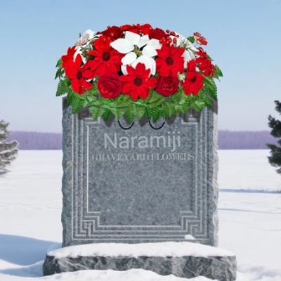 Product: Naramiji Artificial Cemetery Flowers -Headstone Flower Saddle- Gravesite Flowers Bouquet - Christmas Decorations-Poinsettia Dahlia Rose