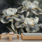 Product: Gray Iris Wall Mural Vintage Dark Floral Mural 3D Luxury Floral Wallpaper for Living Room Vintage Tropical Flower Murals Green Botanical Murals for Bedroom 169.3" x 118.2"
