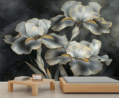 Product: Gray Iris Wall Mural Vintage Dark Floral Mural 3D Luxury Floral Wallpaper for Living Room Vintage Tropical Flower Murals Green Botanical Murals for Bedroom 169.3" x 118.2"