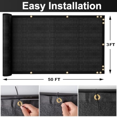 Product: SPORTYOUTH 3ft x 50ft Fence Privacy Screen Black and 30 Pcs Red Gold Poinsettia Artificial Christmas Flowers with Clips Stems