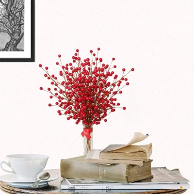 Product: Larksilk Set of 72 Waterproof Red Berry Stems, 19" - 100% Wired Stem Branches, Holly Berry Sprays for Christmas Tree Decoration, Wreath Decoration, 35 Red Berries on Each Stem
