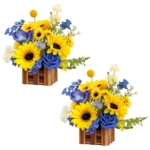 Product: TINGE TIME Wedding Centerpiece Flower with Basket, Set of 2 Large Artificial Flowers Floral Arrangement for Tabletop Mantel Archway Aisle (Sunflower & RoyalBlue)