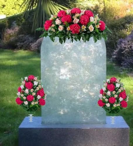 Product: Jucgghk Vivid and Realistic Floral Art Beauty Pink Mums and Light Pink Rose Buds Cemetery Flower Set,1 Saddle and 2 Bouquets Mothers Day Cemetery Flowers for Grave，Headstone Saddle(NO VASE)