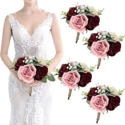 Product: Beautiful Flower Lifelike Bridesmaid Bouquets, 4Pcs and 6Pcs Artificial Flowers for Weddings, Small Bouquets, Centrepiece for Ceremonies and Anniversary Proposals Used for Home Decoration, Weddings