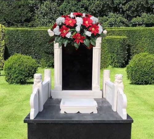 Product: Jucgghk Vivid and Realistic Floral Art Red and White Cemetery Saddle,Christmas Cemetery Saddle,Cemetery Arrangement for Headstone
