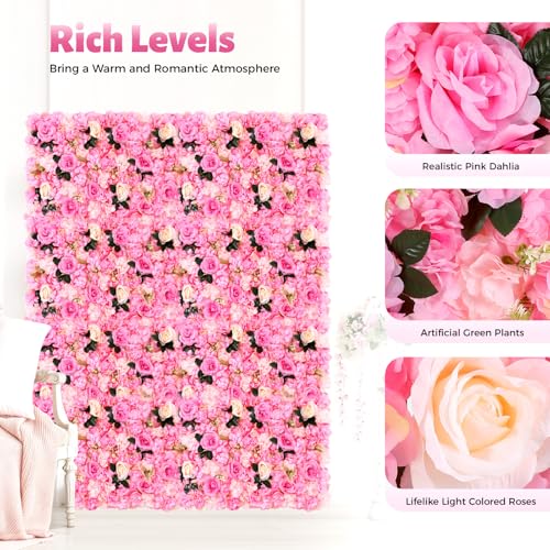 Product: Flower Wall Panel Set, Flower Wall Backdrop 23.62x15.74 inch Floral Wall Panel Artificial Silk Rose Wall Decor for Wedding Celebrations, Festive Party, Home Decor, Pink