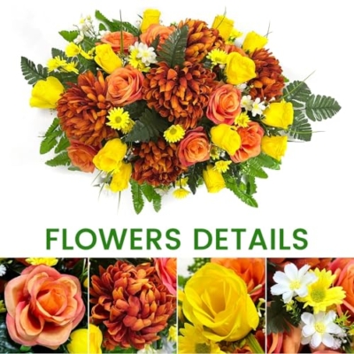 Silky Flower Store GRPFS Headstone Flower Saddle, Red Yellow Rose Silk Memorial Flowers, Faux Cemetery Grave Flowers 32.5cm 7 7 Product: GRPFS Headstone Flower Saddles for Graves Red Yellow Rose Silk Cemetery Flower Outdoor Memorial Flowers for Gravesite Gravestone Tombstone Decorations