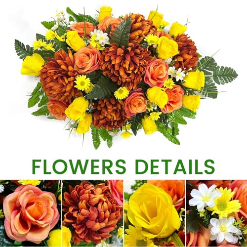 Silky Flower Store GRPFS Headstone Flower Saddle, Red Yellow Rose Silk Memorial Flowers, Faux Cemetery Grave Flowers 32.5cm 1 1 Product: GRPFS Headstone Flower Saddles for Graves Red Yellow Rose Silk Cemetery Flower Outdoor Memorial Flowers for Gravesite Gravestone Tombstone Decorations