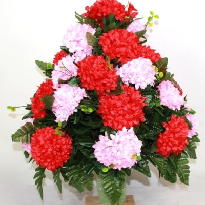 Product: Hshan Handcrafted Red and Pink Carnations Cemetery Vase Flower Arrangement, Elegant Artificial Flowers for Headstone Graves Memorial Day Tombstone