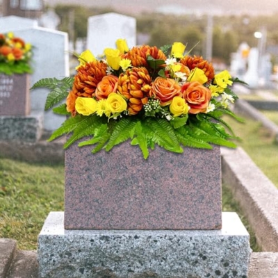 Silky Flower Store GRPFS Headstone Flower Saddle, Red Yellow Rose Silk Memorial Flowers, Faux Cemetery Grave Flowers 32.5cm 8 8 Product: GRPFS Headstone Flower Saddles for Graves Red Yellow Rose Silk Cemetery Flower Outdoor Memorial Flowers for Gravesite Gravestone Tombstone Decorations