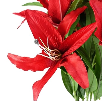 Silky Flower Store Artificial Scarlet Lily Flower Stem, Leaf Design Faux Floral, 100cm 4 4 Product: Leaf Design Artificial Flowers