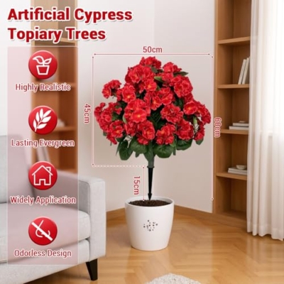 Product: Fuhomtre 2PCS Artificial Begonias Bush with Ground Spike, 24Inch Artificial Outdoor Bushes Evergreen UV Resistant Shrubs- for Outdoor Indoor Front Porch Garden (Red)