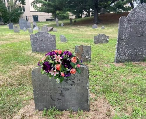 Product: Jucgghk Vivid and Realistic Floral Art 28" Lilies Flower Cemetery Saddle, Beautiful Headstone Saddle Arrangement for Outdoor Gravestone Decorations