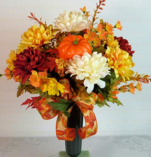Silk Florals & Frills 19 inch Fall Grave Arrangement, Cemetery Arrangement Fall, Fall Cemetery with Mums - Artificial Flower Arrangements Product: Silk Florals & Frills 19 inch Fall Grave Arrangement, Cemetery Arrangement Fall, Fall Cemetery with Mums