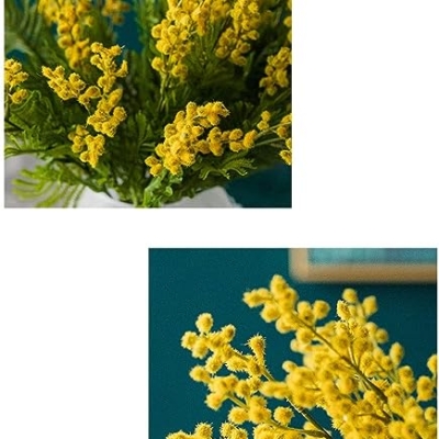 Product: CKKNILV Artificial Flowers Fake Flower Artificial Yellow Acacia Flowers Mimosa Plush Silk Flower Fake Flower Vase Set Home Wedding Party Table Decorations (Color : Fros