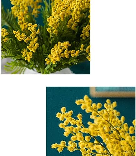 Product: LMJYU Artificial Flowers Fake Flower Artificial Yellow Acacia Flowers Mimosa Plush Silk Flower Fake Flower Vase Set Home Wedding Party Table Decorations