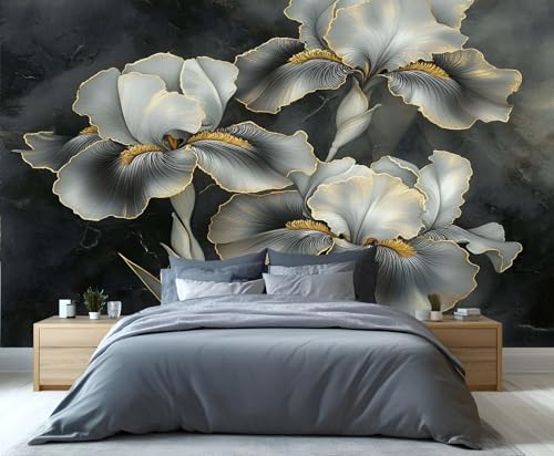 Product: Gray Iris Wall Mural Vintage Dark Floral Mural 3D Luxury Floral Wallpaper for Living Room Vintage Tropical Flower Murals Green Botanical Murals for Bedroom 169.3" x 118.2"