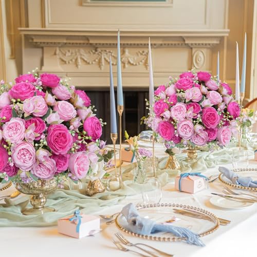 Product: MHMJON 20 Bunches Fake Red Roses 10 Bundles Peonies Artificial Flowers, Pink Silk Peony Flower Bulk Bridesmaid Bouquet for Indoor Home Decor Bedroom Kitchen Office Wedding Party Table Centerpieces