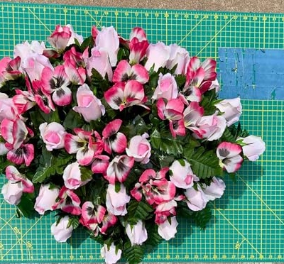 Product: Jucgghk Vivid and Realistic Floral Art 30" Pink Cemetery Saddle, Autumn Cemetery Saddle, Fall Headstone Saddle Flowers for Outdoor Grave Decorations