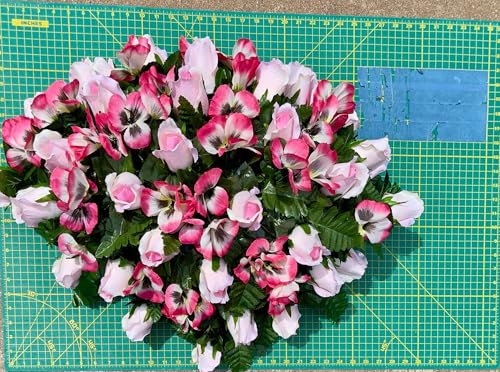 Product: Jucgghk Vivid and Realistic Floral Art 30" Pink Cemetery Saddle, Autumn Cemetery Saddle, Fall Headstone Saddle Flowers for Outdoor Grave Decorations