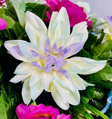 Product: Jucgghk Vivid and Realistic Floral Art 30" Blue and Purple Cemetery Saddle, Artificial Headstone Saddle for Outdoor Gravestone Decorations