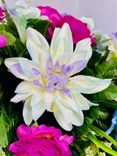 Product: Jucgghk Vivid and Realistic Floral Art 30" Blue and Purple Cemetery Saddle, Artificial Headstone Saddle for Outdoor Gravestone Decorations