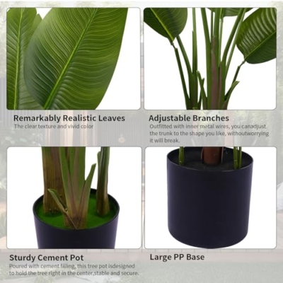 Product: Artificial Bird of Paradise Plant Fake Travelers Palm Tree Faux Banana Leaf Tree Fake Plants Indoor Outdoor for Home Office Decor (5FT)