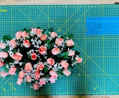 Product: Jucgghk Vivid and Realistic Floral Art Orange Single Headstone Cemetery Saddle, 22-24” Cemetery Flower Arrangement for Grave Tombstone Decorations