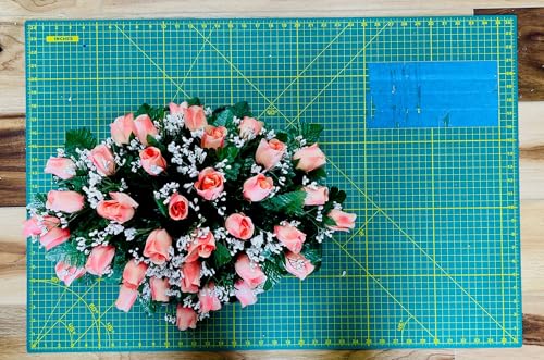 Product: Jucgghk Vivid and Realistic Floral Art Orange Single Headstone Cemetery Saddle, 22-24” Cemetery Flower Arrangement for Grave Tombstone Decorations