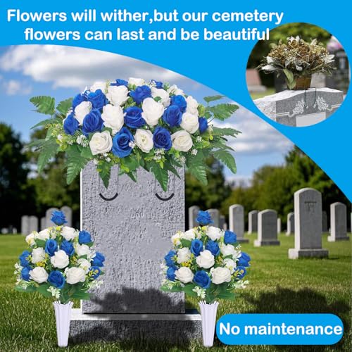 Silky Flower Store Artificial Cemetery Flower Saddle, Blue White Rose Bouquet, Faux Graveside Floral Arrangement, 27x19x9in, 19in, 12in 2 2 Product: Hibsotco Artificial Cemetery Flower Saddles, Cemetery Memorial Flowers with Vase for Grave Tombstone Decorations,Artificial Rose Bouquet Grave Memorial Flowers (Blue White)