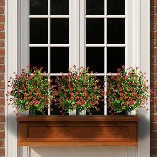Product: Set of 2 Fall Boxwood Topiary Ball Trees Artificial Outdoor with Ground Spike, 22.3"UV Resistant Faux Shrubs with Mum Flowers, Fake Outdoor Bushes Plants for Garden Yard Porch Patio decor Red