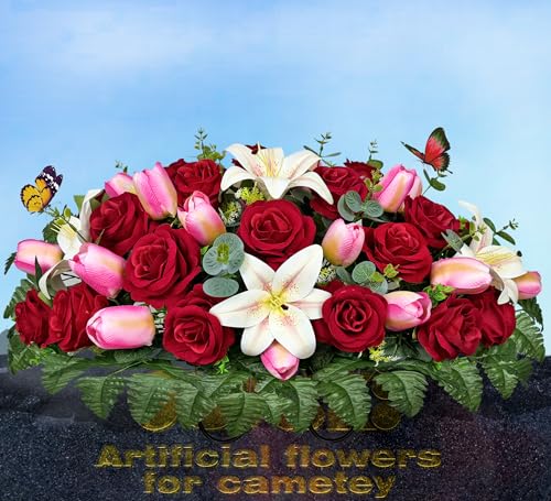 Product: SUHOOKOO Artificial Cemetery Flowers - Headstone Flower Saddle