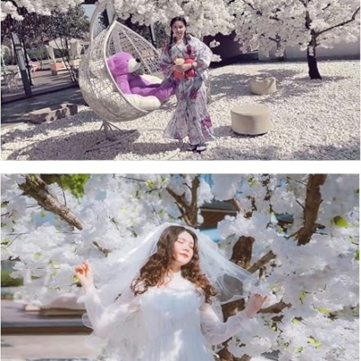 Product: Artificial Trees Outdoor Plants Artificial Begonia Tree White Flowers Hotel Decoration | Indoor/Outdoor Large Plant for Wedding Photography Background Decoration(2.5 * 2m/98 * 78in)