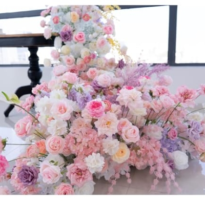 Silky Flower Store Artificial Flower Garland Runner, Cascading Wedding Centerpiece, Pink White Hydrangea Rose Decor, 240cm x 110cm 14 14 Product: 94.5in Artificial Flower Garland Runner, Cascading Floral Centerpiece for Wedding & Banquet Table Decor, Hotel Event Conference Party Backdrop, Faux Hydrangea Rose Bouquet