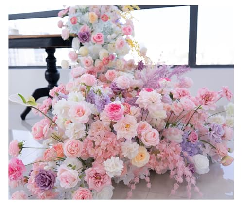 Silky Flower Store Artificial Flower Garland Runner, Cascading Wedding Centerpiece, Pink White Hydrangea Rose Decor, 240cm x 110cm 5 5 Product: 94.5in Artificial Flower Garland Runner, Cascading Floral Centerpiece for Wedding & Banquet Table Decor, Hotel Event Conference Party Backdrop, Faux Hydrangea Rose Bouquet