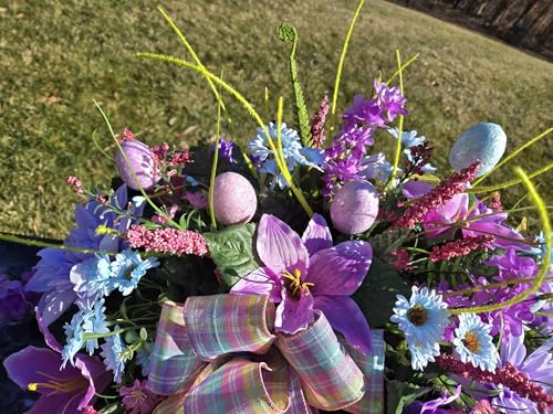 Product: Jucgghk Vivid and Realistic Floral Art 32" Purple Easter Saddle Flower, Artificial Elegant Saddle Flower for Outdoor Cemetery Grave Tombstone Decorations