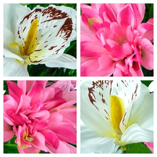 Product: Sympathy Silks Artificial Cemetery Flowers - Outdoor Grave Decorations - (1) Pink Dahlia Pink Rose with White Orchid Mix Bouquet