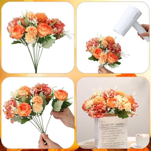 Product: Tigeen Artificial Flowers Artificial Peonies Silk Flowers Faux Peony Fake Peony Silk Hydrangea Bouquet for Wedding Table Centerpiece Floral Vase Decor(Bright Orange,24 Bundles)